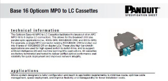 A screenshot of the Base-16 Opticom MPO to LC Cassettes spec sheet.