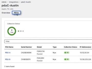 Screenshot of the Cisco Nexus Dashboard and Panduit PDU integration