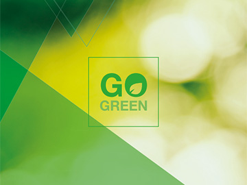 Abstract design in green and yellow with words in green that say go green