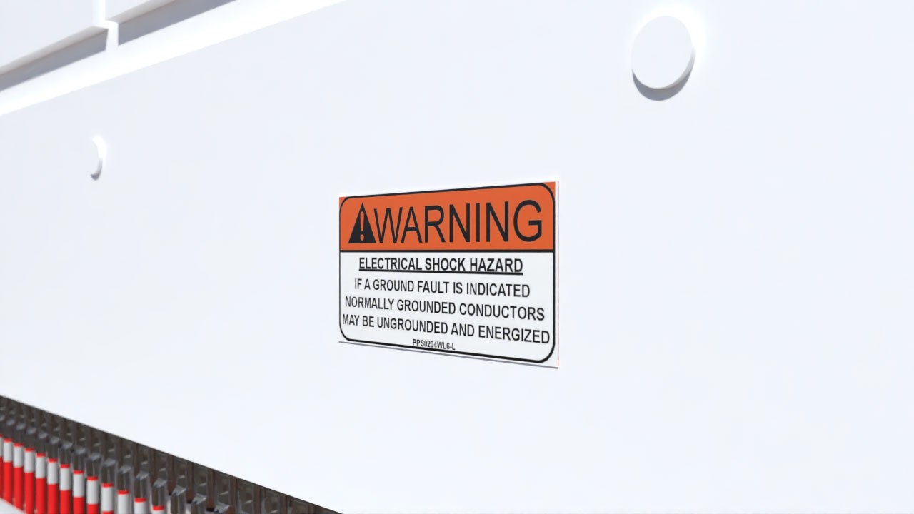 Solar Label warning of electrical hazards on a panel